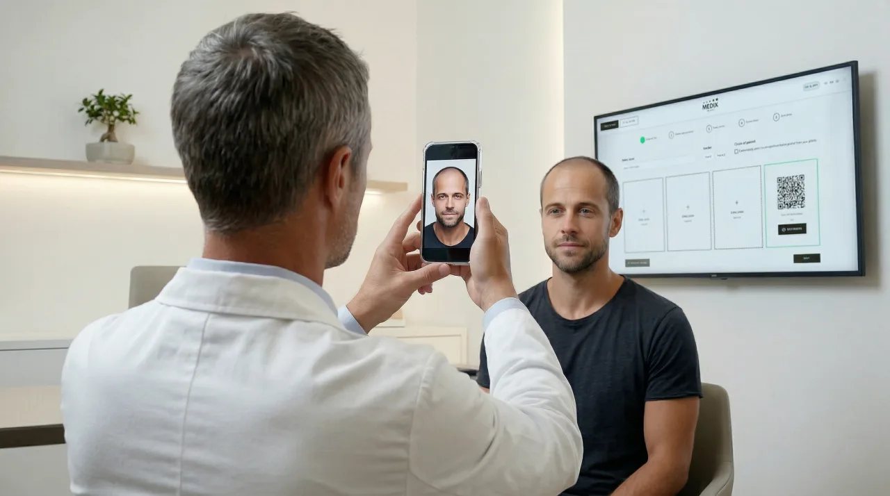 The patient is photographed